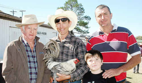 T(From left) Clive Claus, Chris Mauch and Darcy and Glen Banks at the Warwick Poultry Club auction. T(From left) Clive Claus, Chris Mauch and Darcy and Glen Banks at the Warwick Poultry Club auction.